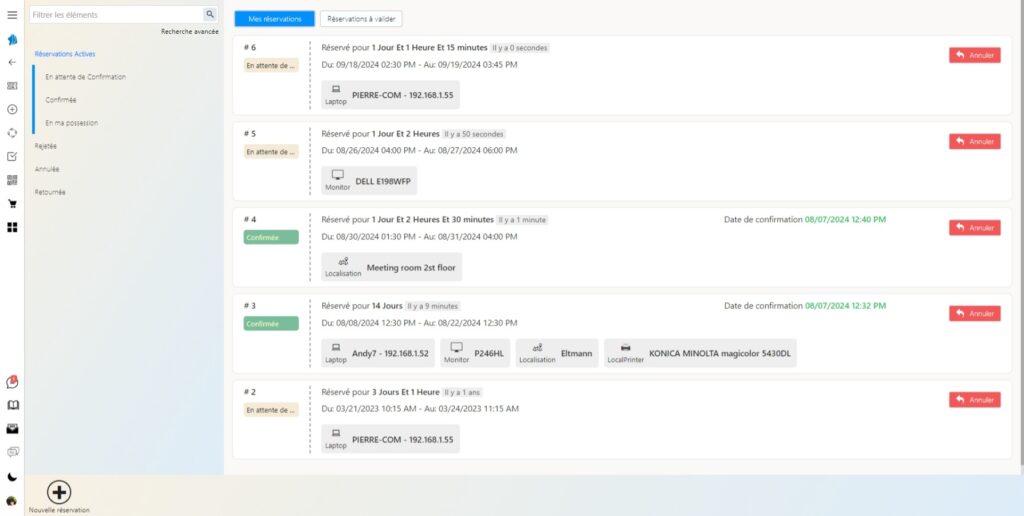 logiciel de gestion de parc informatique:Module de Gestion des réservations